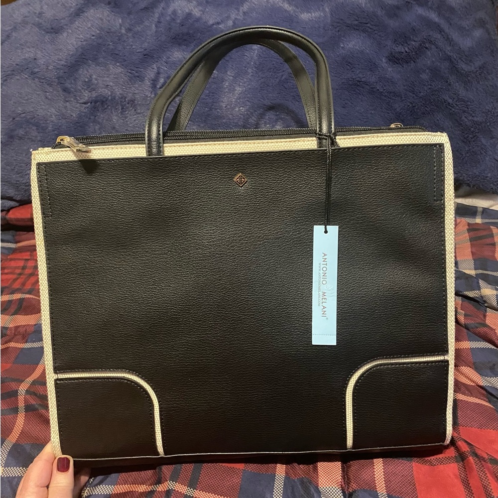 ‼️3X HP‼️BRAND NEW Antonio Melani gorgeous leather and woven canvas large tote